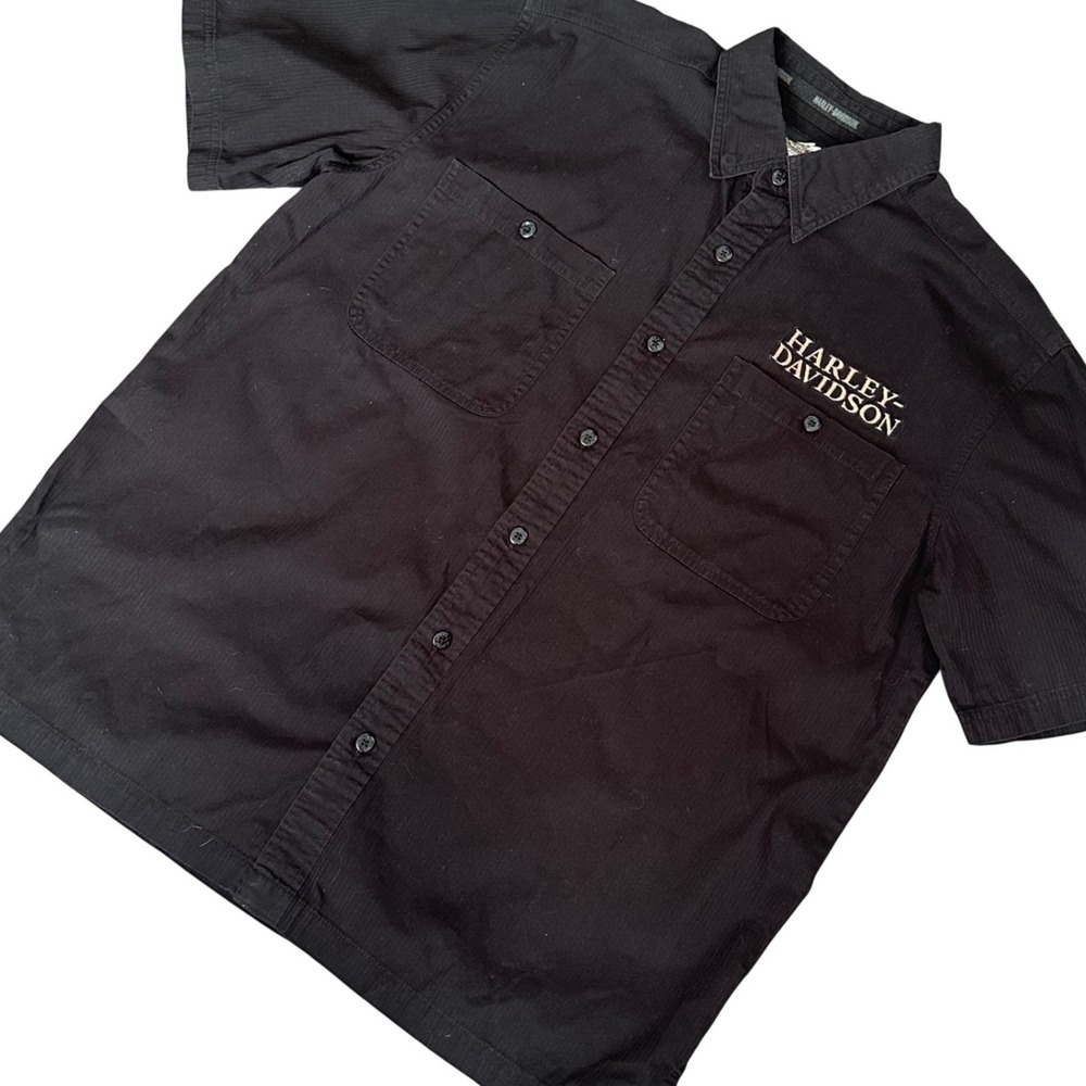 Harley Davidson Shirt Men's Large Black Short Sleeve Work Shirt Embroidered Logo - Picture 2 of 11